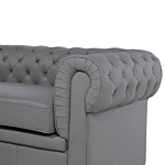 Chesterfield Sofa Grey Genuine Leather Upholstery Dark Wood Legs 3 Seater Contemporary Beliani