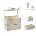 Homcom Chest Of Drawers Bedroom Unit Storage Cabinet With 3 Fabric Bins For Living Room, Bedroom And Entryway, White