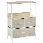 Homcom Chest Of Drawers Bedroom Unit Storage Cabinet With 3 Fabric Bins For Living Room, Bedroom And Entryway, White