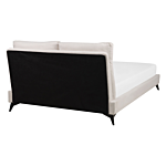 Eu King Size Panel Bed Beige Fabric 4ft6 Slatted Base With Padded Headboard Beliani