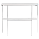 Console Table White Silver Tempered Glass Steel 100 X 33 Cm Marble Effect Glam Modern Living Room Bedroom Hallway Beliani