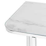 Console Table White Silver Tempered Glass Steel 100 X 33 Cm Marble Effect Glam Modern Living Room Bedroom Hallway Beliani