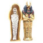 Gold Egyptian Anubis Sarcophagus Trinket Box With Mummy