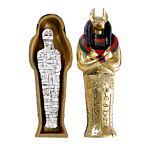 Gold Egyptian Anubis Sarcophagus Trinket Box With Mummy