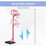 Homcom Steel Basketball Stand Height Adjustable Hoop Backboard Red