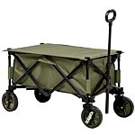 Outsunny Folding Garden Trolley On Wheels, Collapsible Camping Trolley With Folding Board, Outdoor Utility Wagon With Steel Frame Oxford Fabric Green
