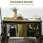 Outsunny Folding Garden Trolley On Wheels, Collapsible Camping Trolley With Folding Board, Outdoor Utility Wagon With Steel Frame Oxford Fabric Green