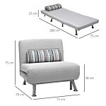 Homcom Single Sofa Bed, 1 Person Sleeper Foldable Lounge With Pillow, Grey