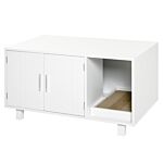 Pawhut Wooden Cat Litter Box Enclosure & House With Nightstand/end Table Design, Scratcher, & Magnetic Doors, White