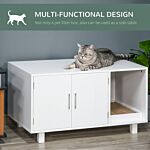 Pawhut Wooden Cat Litter Box Enclosure & House With Nightstand/end Table Design, Scratcher, & Magnetic Doors, White