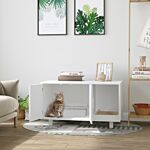 Pawhut Wooden Cat Litter Box Enclosure & House With Nightstand/end Table Design, Scratcher, & Magnetic Doors, White