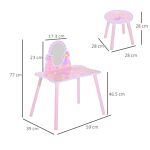 Homcom Kids Dressing Table Girls Pink Wooden Kids Dressing Table & Stool Make Up Desk Chair Toys Fairy Dresser Play Set W/mirror