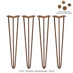 4 X 28" Hairpin Legs - 3 Prong - 12mm - Antique Copper