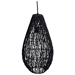 Pendant Hanging Lamp Black Cotton Rope Cage Shade Japandi Natural Style Beliani