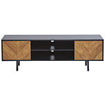 Tv Stand Light Wood And Black Particle Board For Up To 60 ʺ With 2 Doors Industrial Style Beliani