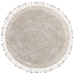 Area Rug Light Beige Cotton ⌀ 140 Cm Shaggy Round Shape With Tassels Boho Style Beliani