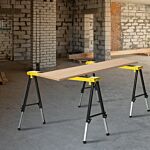 Durhand 2pcs Saw Horse Twin Pack Folding Workbench Adjustable Metal Trestle Stands With Non-slip Eva Surface For Sawing Work Max Load 100kg