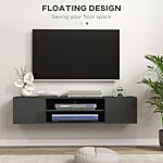 Homcom Floating Tv Stand Cabinet For Tvs Up To 60", Wall Mounted Tv Unit With Open Shelf, Storage Cupboards And Cable Management For Living Room, Grey