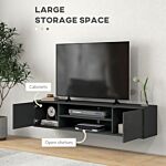 Homcom Floating Tv Stand Cabinet For Tvs Up To 60", Wall Mounted Tv Unit With Open Shelf, Storage Cupboards And Cable Management For Living Room, Grey