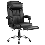Executive Office Chair Black Faux Leather Gas Lift Height Adjustable Reclining Function With Footrest And Headrest Padded Armrests Beliani