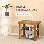 Homcom Acacia Wood Shoe Bench, 3-tier Shoe Storage Rack, Hallway Organizer Shelf, For Entryway, Living Room, Bedroom, 50 X 28 X 45 Cm, Teak