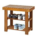 Homcom Acacia Wood Shoe Bench, 3-tier Shoe Storage Rack, Hallway Organizer Shelf, For Entryway, Living Room, Bedroom, 50 X 28 X 45 Cm, Teak