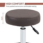 Vinsetto Pu Leather Rolling Stool, Height Adjustable Stool Chair With Wheels For Salon, Massage, Spa, Grey