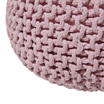 Pouf Ottoman Pink Knitted Cotton Eps Beads Filling Round Small Footstool 50 X 35 Cm Beliani