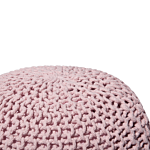 Pouf Ottoman Pink Knitted Cotton Eps Beads Filling Round Small Footstool 50 X 35 Cm Beliani