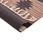 Klim Area Rug Beige And Brown Cotton 80 X 300 Cm Cut Shuttle Handwoven Floor Wall Rug Geometric Reversible Pattern Tassels Beliani