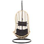 Hanging Chair Beige Rattan Metal Frame Indoor-outdoor Curved Shape Boho Beliani