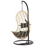 Hanging Chair Beige Rattan Metal Frame Indoor-outdoor Curved Shape Boho Beliani
