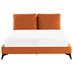 Eu King Size Bed Orange Velvet Upholstery 5ft3 Slatted Base With Thick Padded Headboard With Cushions Beliani