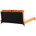 Eu King Size Bed Orange Velvet Upholstery 5ft3 Slatted Base With Thick Padded Headboard With Cushions Beliani