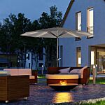 Outsunny Garden Parasol With Led Lights, Solar Charged Patio Umbrella With Crank Handle, For Outdoor, Charcoal Grey