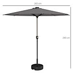 Outsunny Garden Parasol With Led Lights, Solar Charged Patio Umbrella With Crank Handle, For Outdoor, Charcoal Grey
