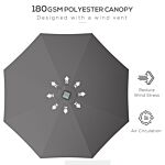 Outsunny Garden Parasol With Led Lights, Solar Charged Patio Umbrella With Crank Handle, For Outdoor, Charcoal Grey