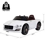 Homcom 12v Ride On Car With Led Lights, Kids Electric Car Ride On Toys Bentley Licensed Mp3 Player, White