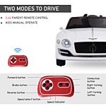 Homcom 12v Ride On Car With Led Lights, Kids Electric Car Ride On Toys Bentley Licensed Mp3 Player, White