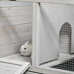 Pawhut Wooden Rabbit Hutch, Mobile Guinea Pig Cage, Separable Bunny Run, Small Animal House With Wheels, Slide-out Tray, 138 X 53 X 61cm, Light Grey