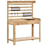 Outsunny Potting Bench Table, Garden Work Bench, Workstation With Metal Sieve Screen, Removable Sink, Additional Hooks And Baskets For Patio, Balcony