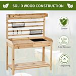 Outsunny Potting Bench Table, Garden Work Bench, Workstation With Metal Sieve Screen, Removable Sink, Additional Hooks And Baskets For Patio, Balcony