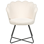 Armless Chair White Boucle Upholstery Shell Back Vintage Classic Design Black Metal Frame Beliani