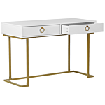 Console Table White 2 Drawers With Ring Pull Handles Gold Metal Base Home Office Desk Living Room Accent Table Bedroom Dresser Glam Style Beliani