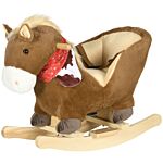 Homcom Kids Rocking Horse, Plush Baby Rocking Chair With Safety Harness, Realistic Sound, Foot Pedals, For Toddler Aged 18-36 Months, Brown