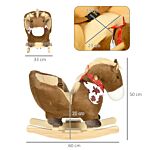 Homcom Kids Rocking Horse, Plush Baby Rocking Chair With Safety Harness, Realistic Sound, Foot Pedals, For Toddler Aged 18-36 Months, Brown