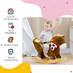 Homcom Kids Rocking Horse, Plush Baby Rocking Chair With Safety Harness, Realistic Sound, Foot Pedals, For Toddler Aged 18-36 Months, Brown