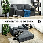 Homcom 2 Seater Sofa Bed, Convertible Bed Settee, Modern Fabric Loveseat Sofa Couch W/ 2 Cushions, Hidden Storage For Guest Room, Dark Grey