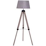 Homcom Wooden Adjustable Tripod Free Standing Floor Lamp Bedside Light E27 Bulb Compatible