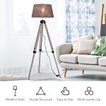 Homcom Wooden Adjustable Tripod Free Standing Floor Lamp Bedside Light E27 Bulb Compatible